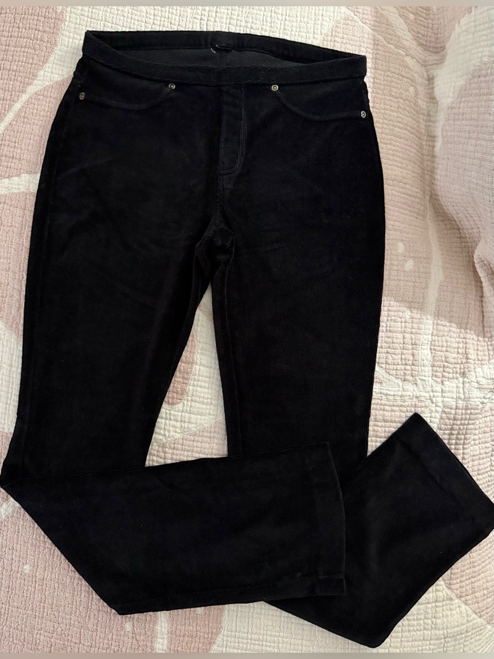 BLACK PULL-UP MOCK-CORDUROY STRETCHY PANTS - Picture 4 of 9